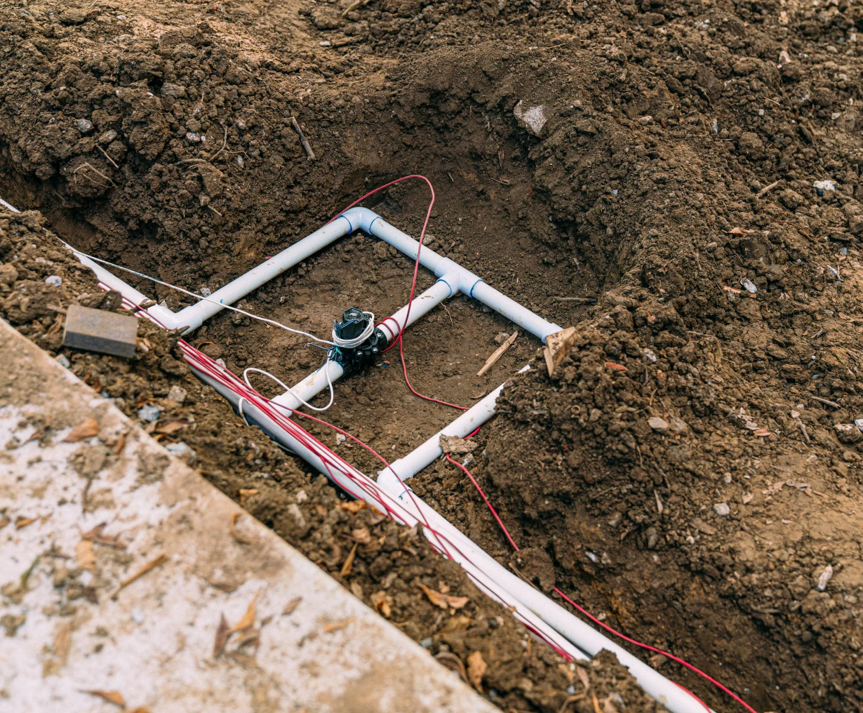 Underground sprinkler system installation site
