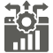 Data analytics icon with gear and arrows