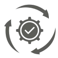 Gear with checkmark and arrows